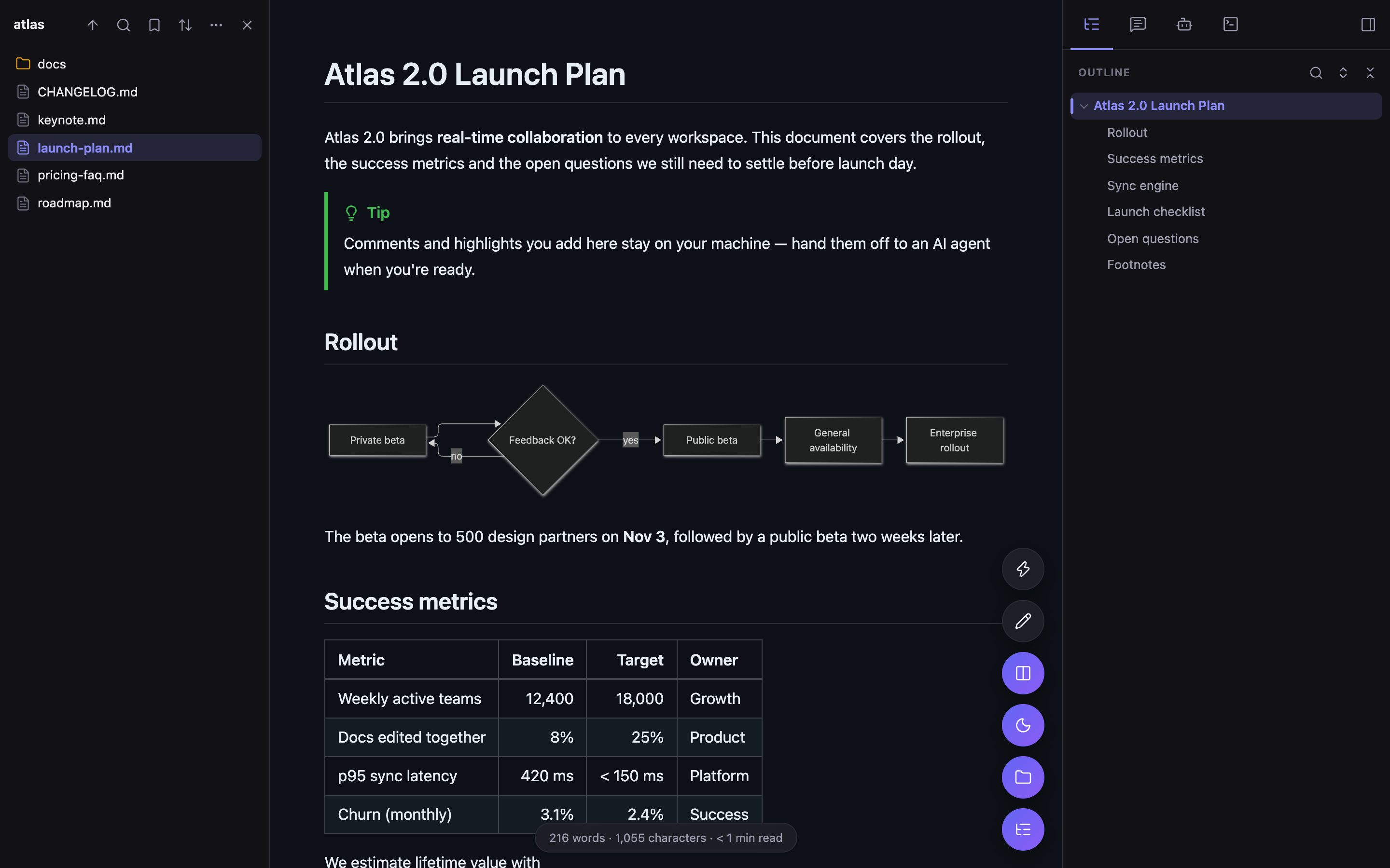 The same document in MarkCraft's dark theme