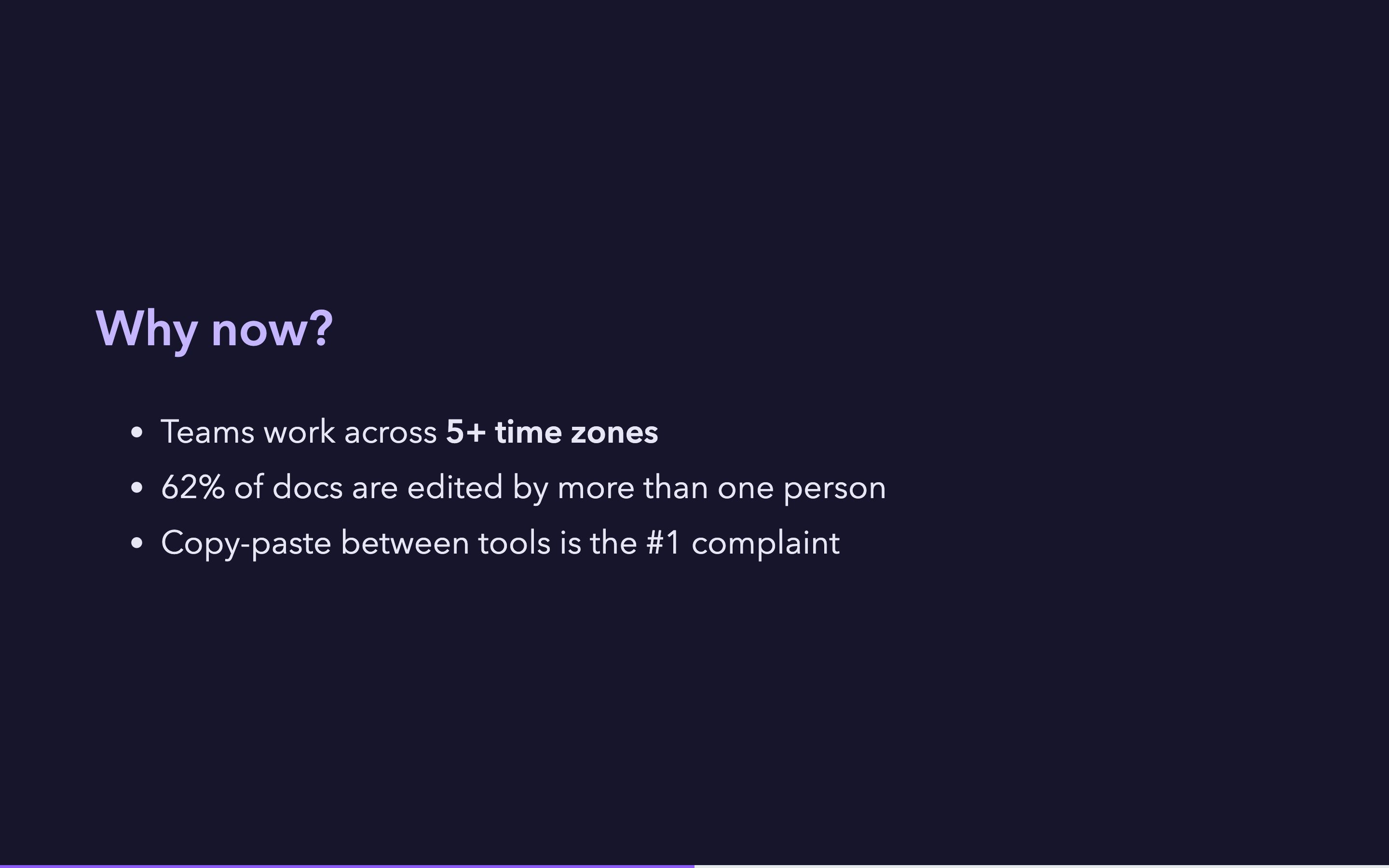 A slide in presentation mode with a dark custom theme